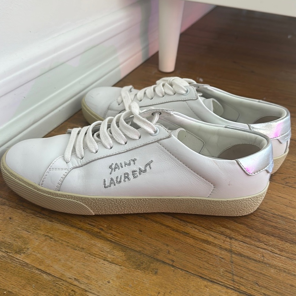 YSL silver and white sneakers
